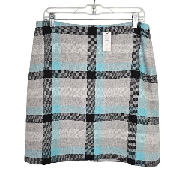 NWT TALBOTS Wool Blend Pencil Skirt GRAY BLUE BLACK PLAID size 10p Academia Twee - Picture 1 of 8